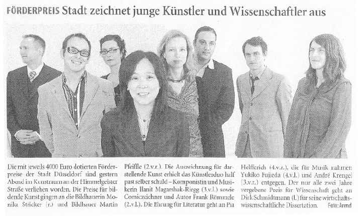 Förderpreis der Landeshauptstadt Düsseldorf_Westdeutsche Zeitung_11.12.2007